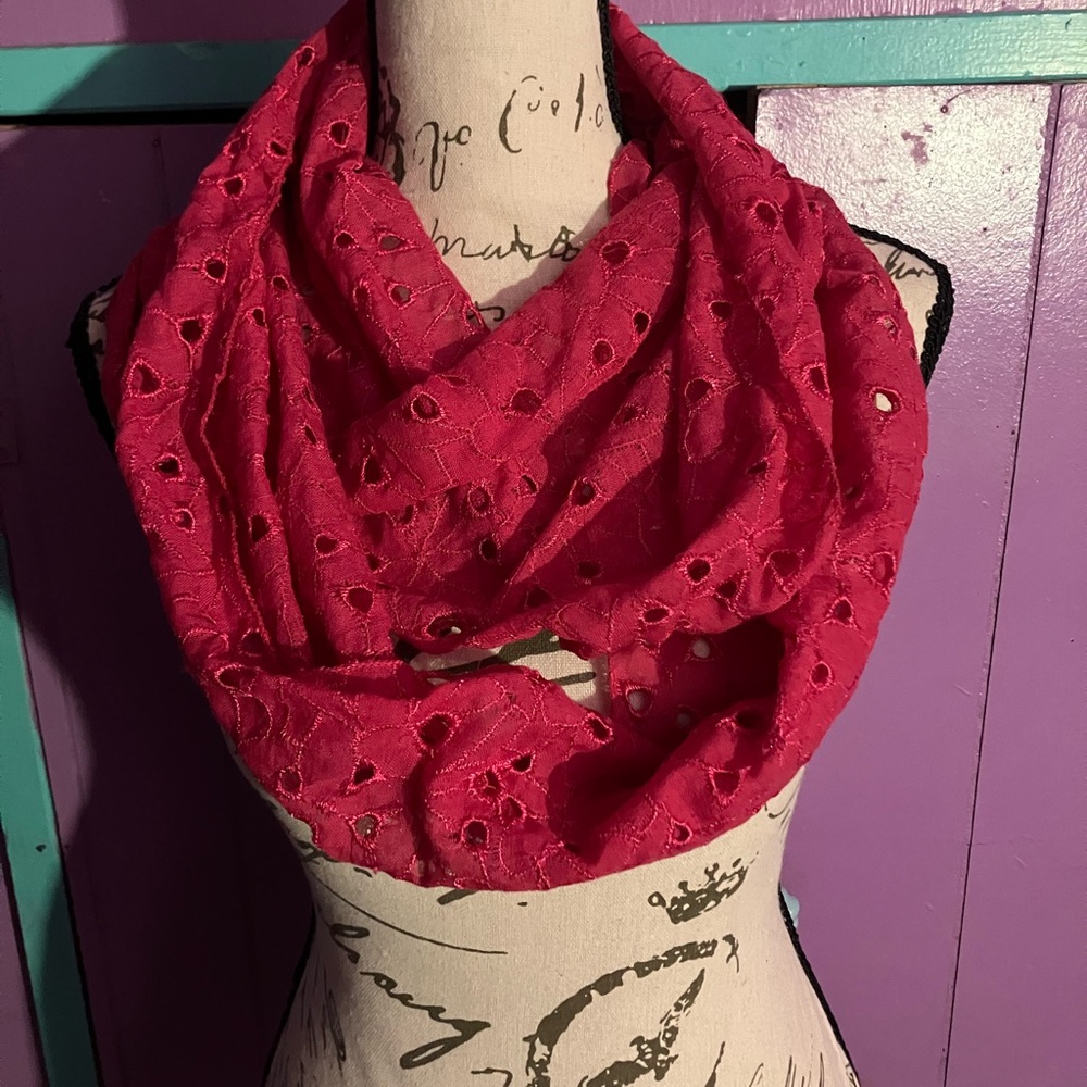 Elegant Red Eyelet Scarf